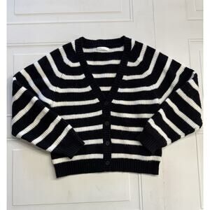 OAK + FORT Black and White Striped Cardigan